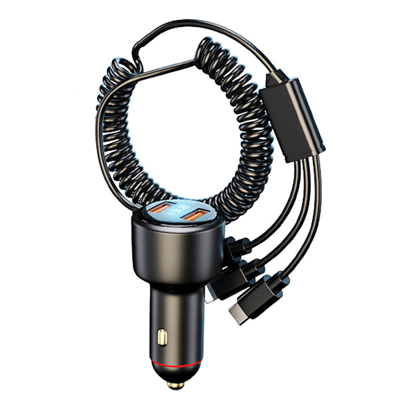 P6X 12V-24V Dual USB Car Cigarette Lighter Fast Phone Charger with iP+Micro+USB-C Cable P6X 12V-24V Dual USB Car Cigarette Lighter Fast Phone Charger with iP+Micro+USB-C Cable